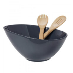 Cryspo Trio Σετ Σαλατιέρα Iron Grey με Κουτάλες Bamboo