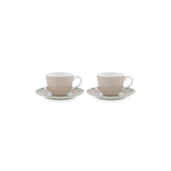 Pip Studio Σετ με 2 Φλυτζάνια Espresso Blushing Birds Χακί 120ml - 51004090